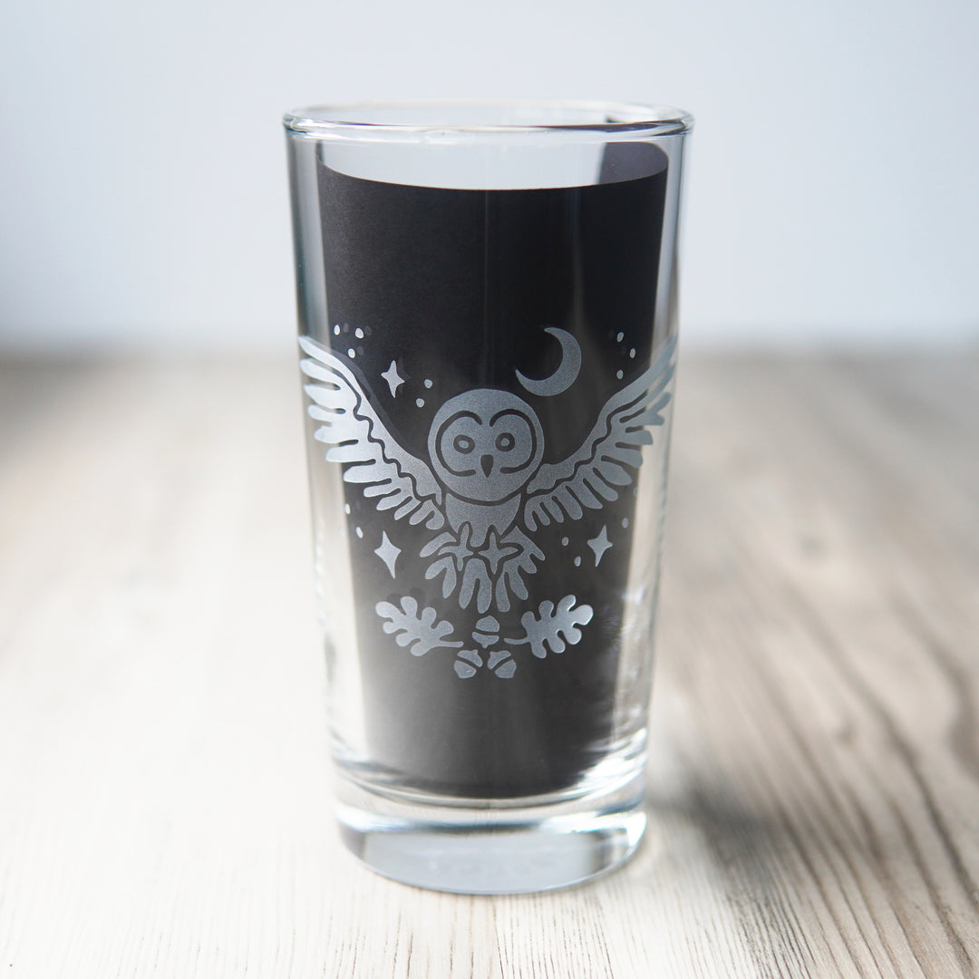 Owl + Oak Highball Glass - etched cocktail barware