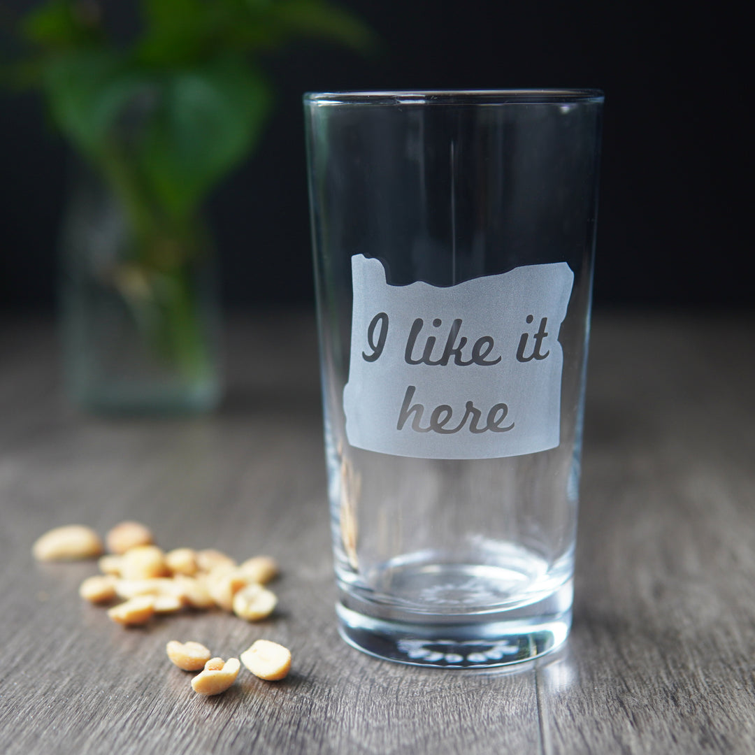 Oregon State Highball Glass - "I like it Here" etched cocktail barware