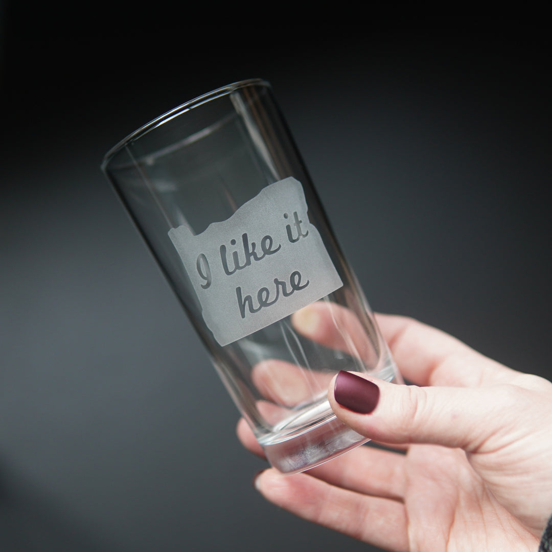 Oregon State Highball Glass - "I like it Here" etched cocktail barware