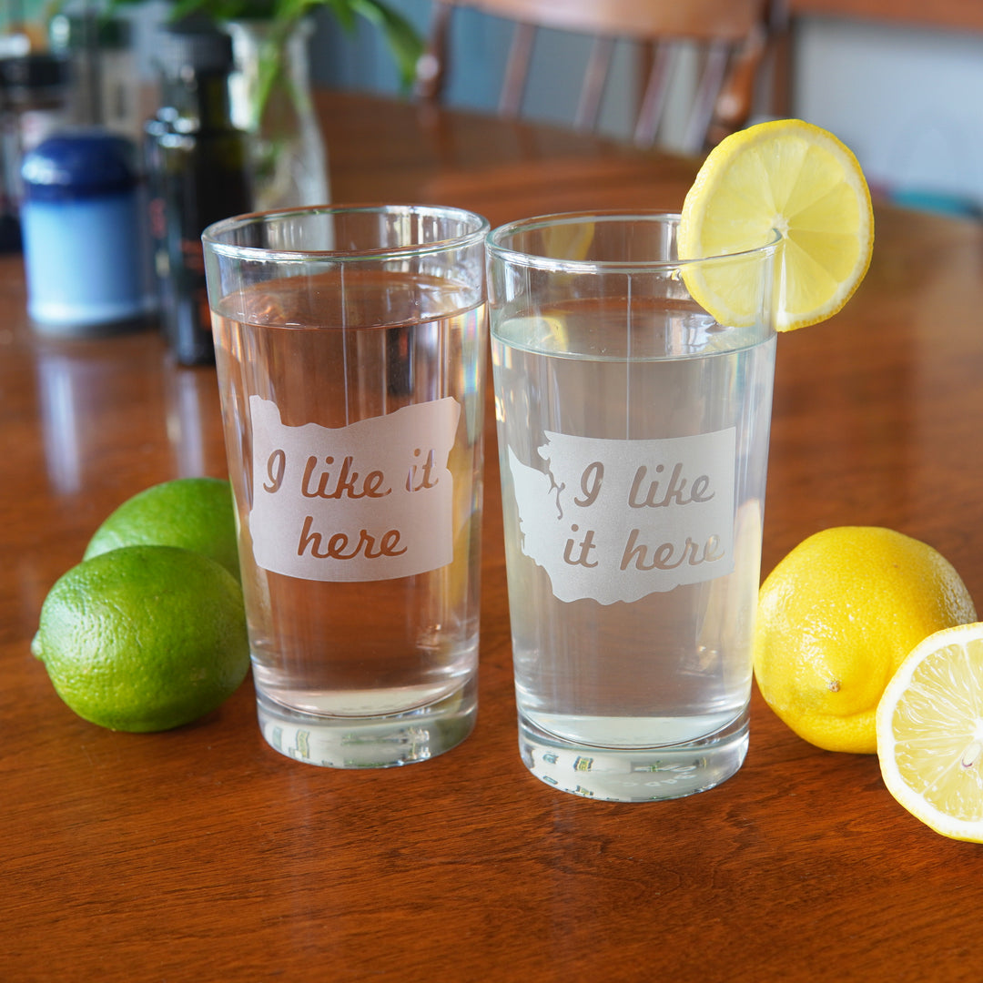 Oregon State Highball Glass - "I like it Here" etched cocktail barware