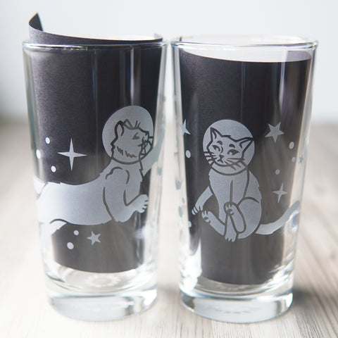 Astronaut Space Cats Highball Glasses - Set of 2