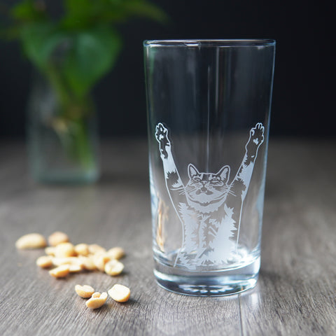 Stretch Cat Highball Glass - etched cocktail barware
