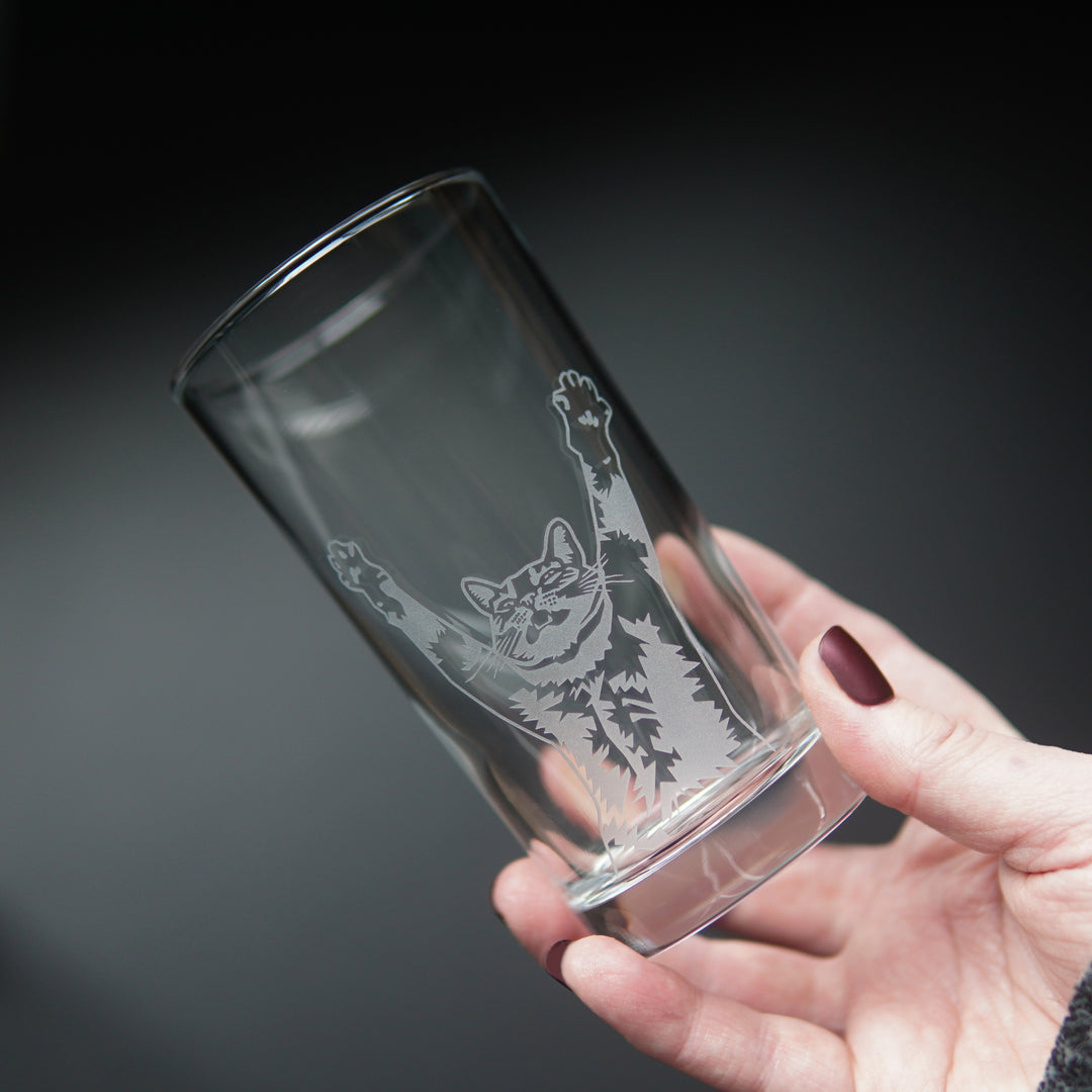 Stretch Cat Highball Glass - etched cocktail barware