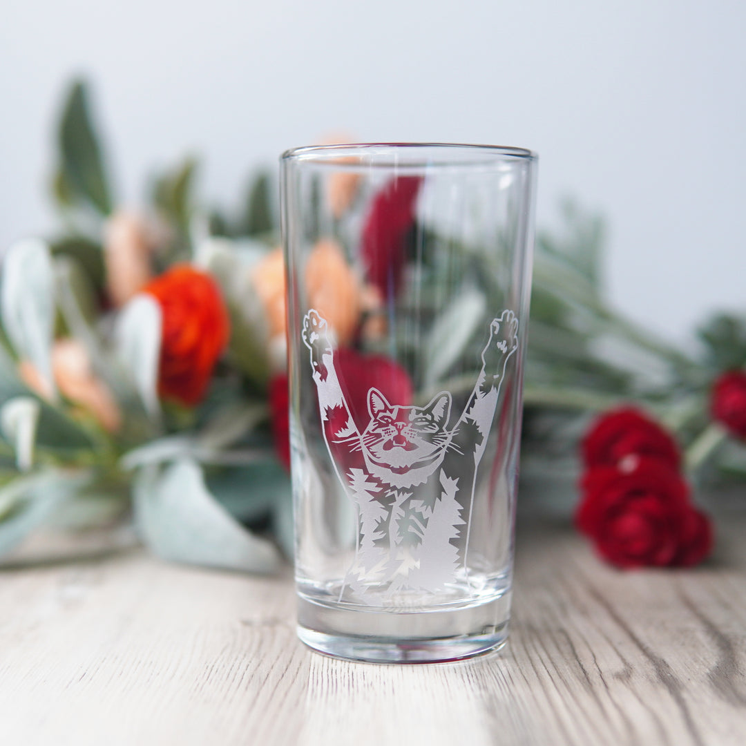 Stretch Cat Highball Glass - etched cocktail barware