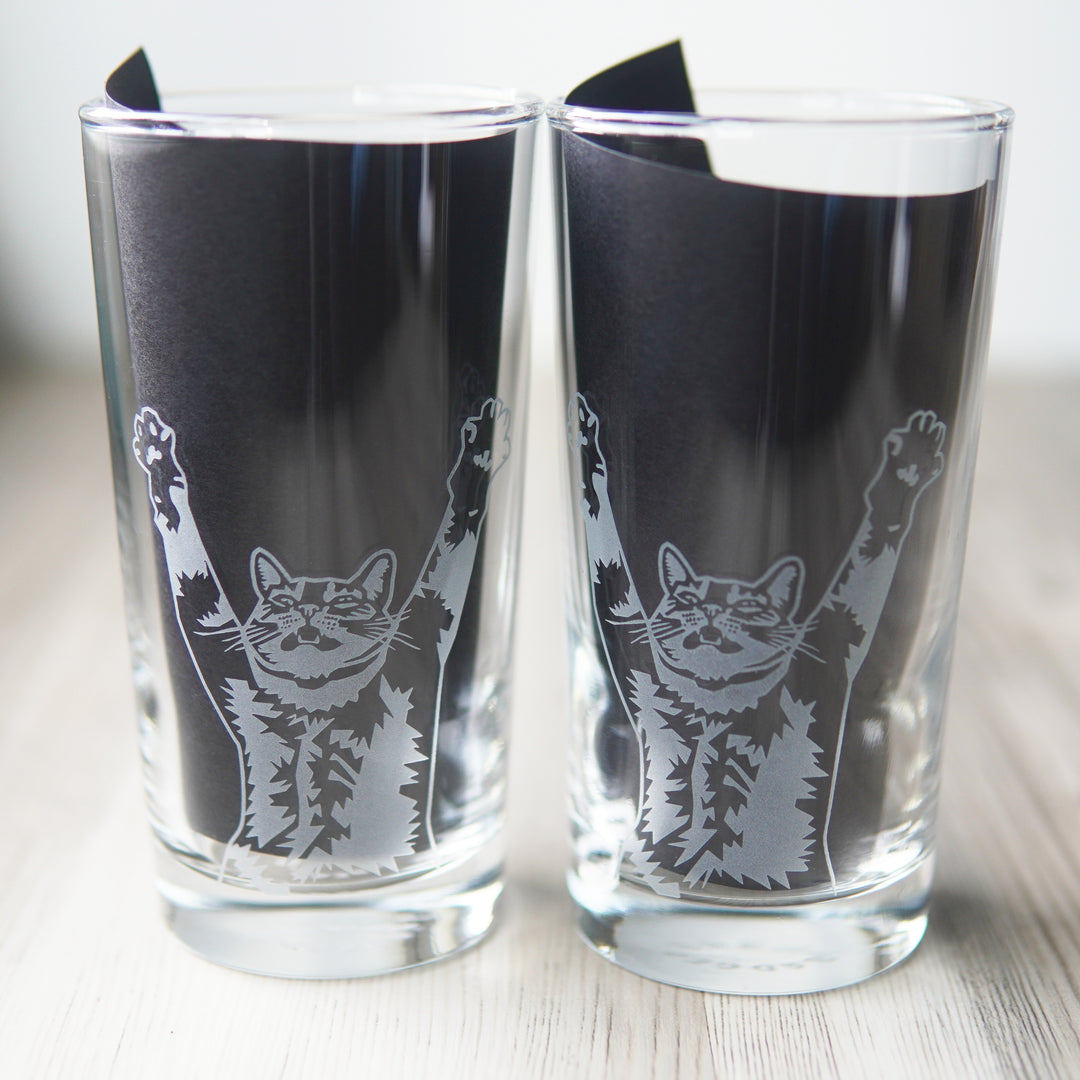 Stretch Cat Highball Glass - etched cocktail barware