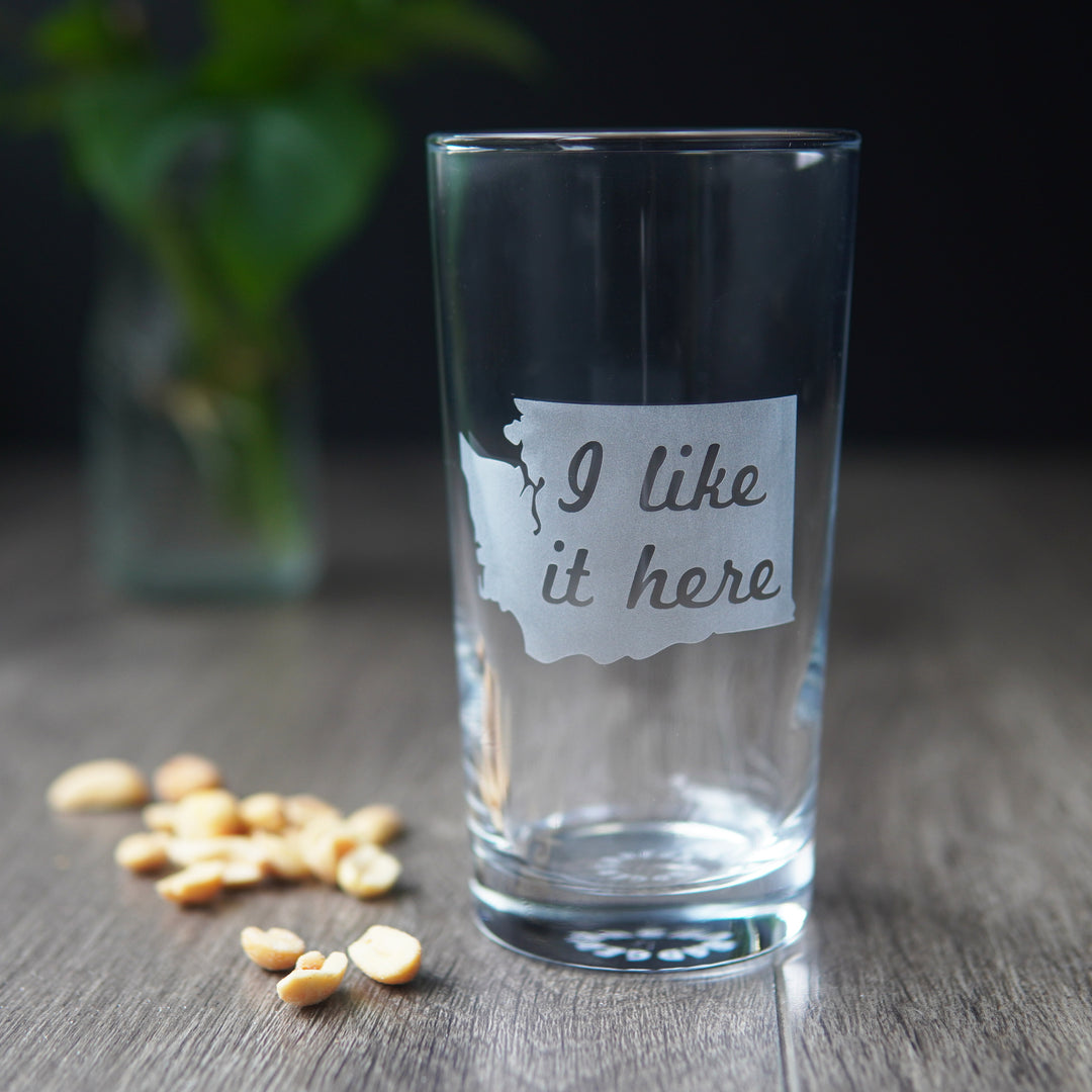 Washington State Highball Glass - "I like it Here" etched cocktail barware