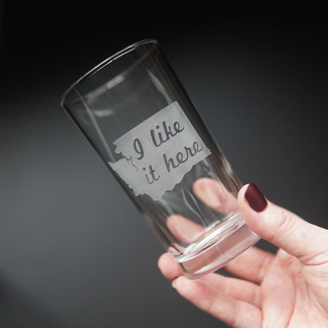 Washington State Highball Glass - "I like it Here" etched cocktail barware