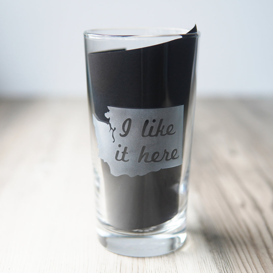 Washington State Highball Glass - "I like it Here" etched cocktail barware