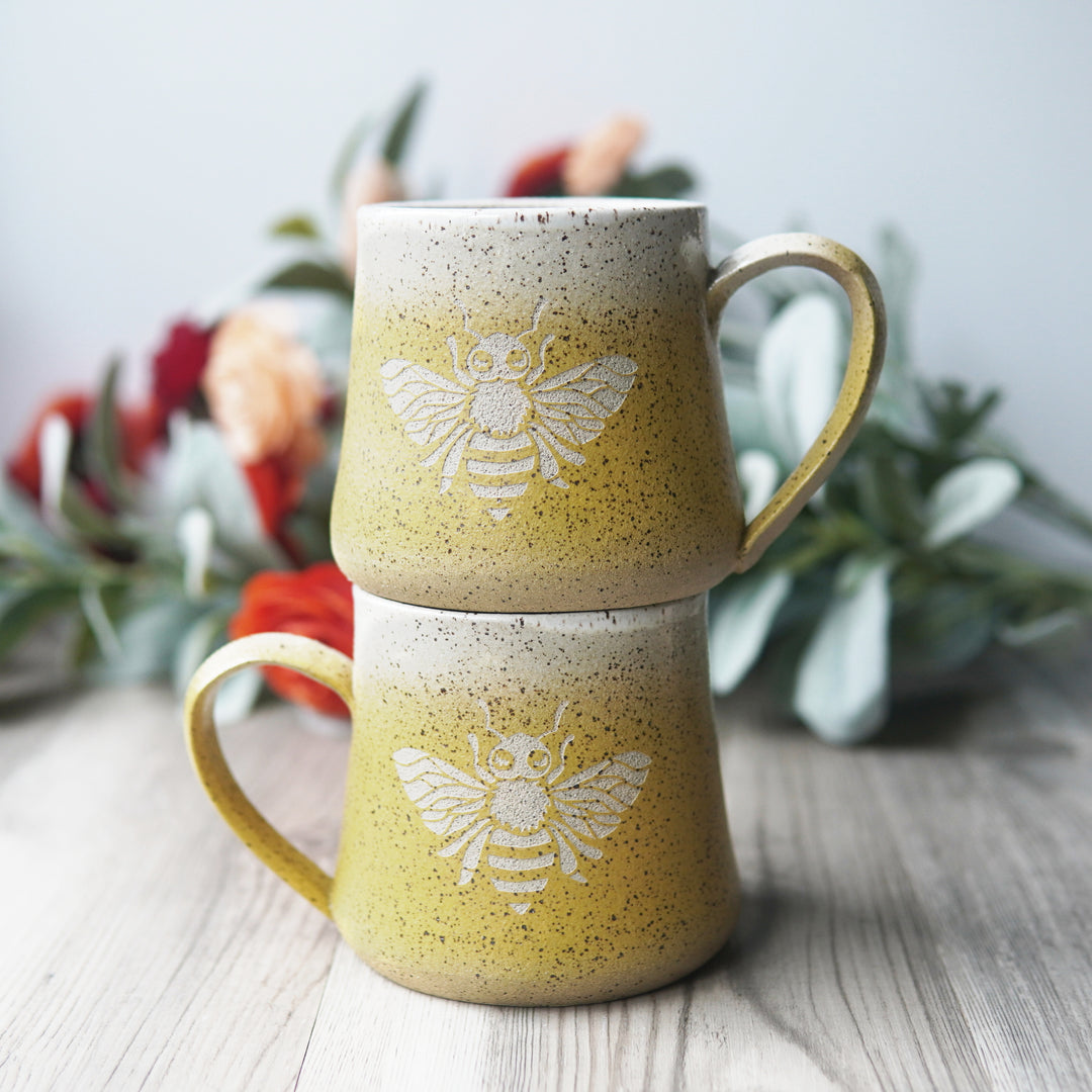 Bee Mug - Lemon Yellow Introvert Collection Handmade Pottery