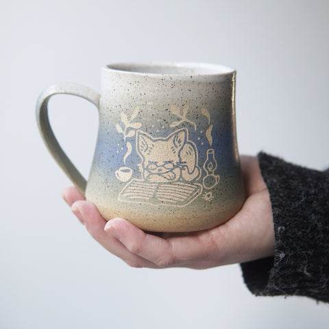 Book Cat Mug - Introvert Collection Handmade Pottery