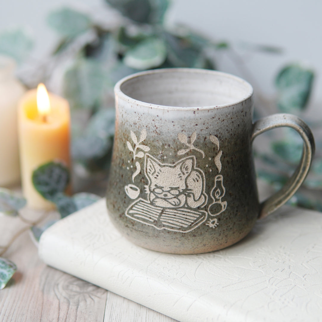 Book Cat Mug - Introvert Collection Handmade Pottery