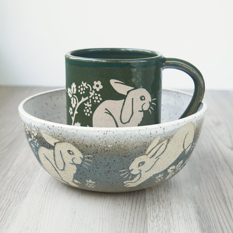 Rabbit Ramen Bowl, Introvert Collection Handmade Pottery