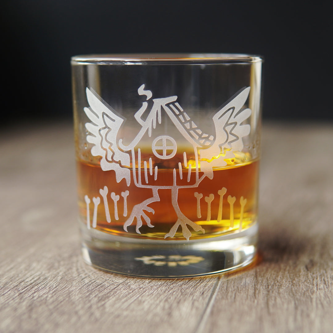 Baba Yaga Lowball Glass - etched monster cocktail barware