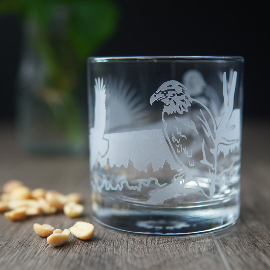 Bald Eagle Lowball Glass - etched cocktail glassware