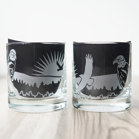 Bald Eagle Lowball Glass - etched cocktail glassware