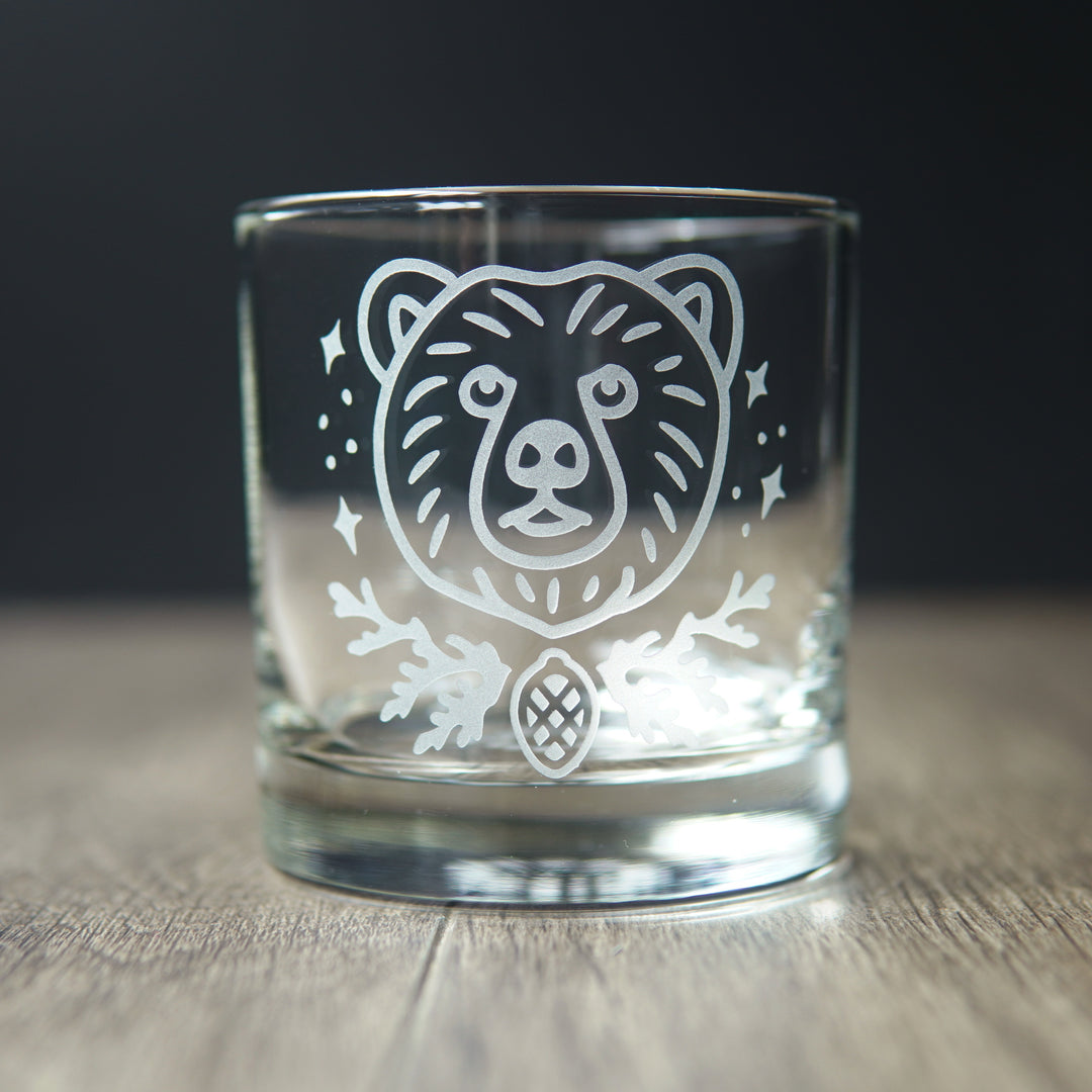 Bear Lowball Glass - etched cocktail barware