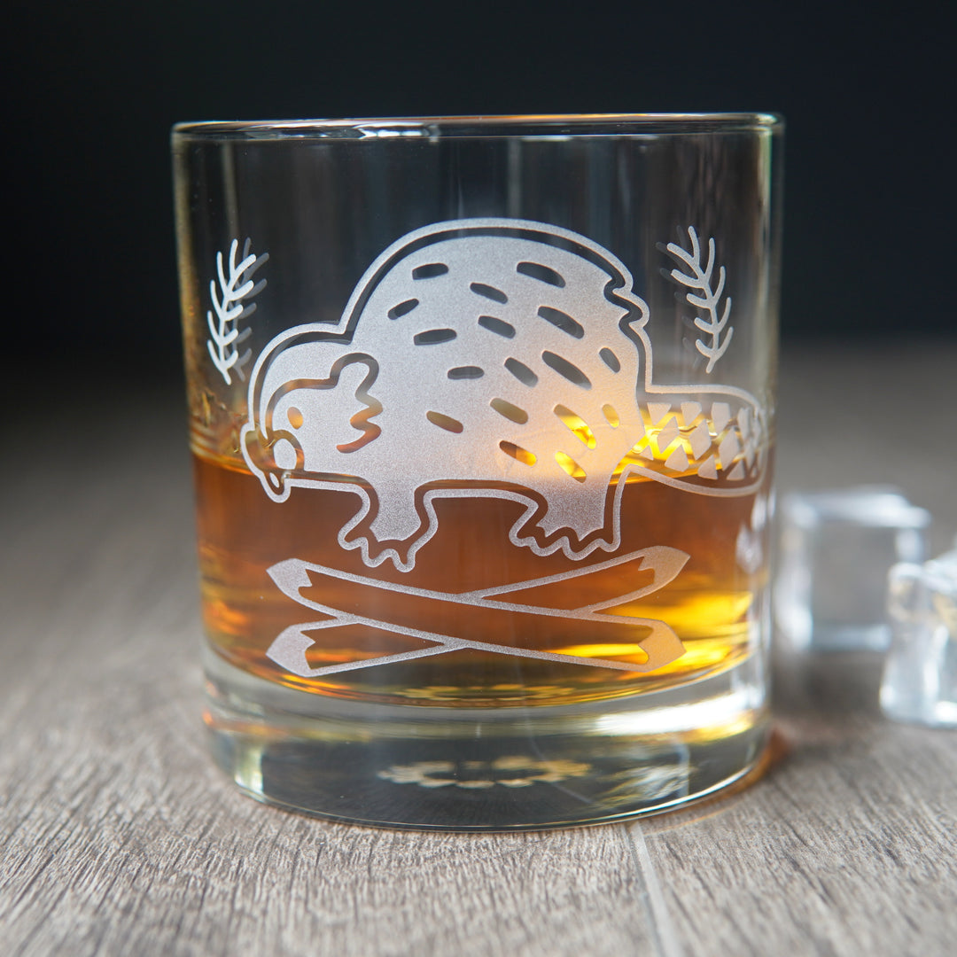 Beaver Lowball Glass - etched cocktail barware