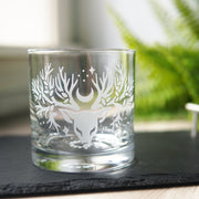 Deer Tree Lowball Glass - etched cocktail glassware