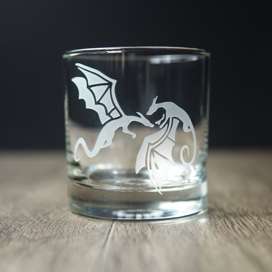 Dragons Lowball Glass - etched cocktail barware