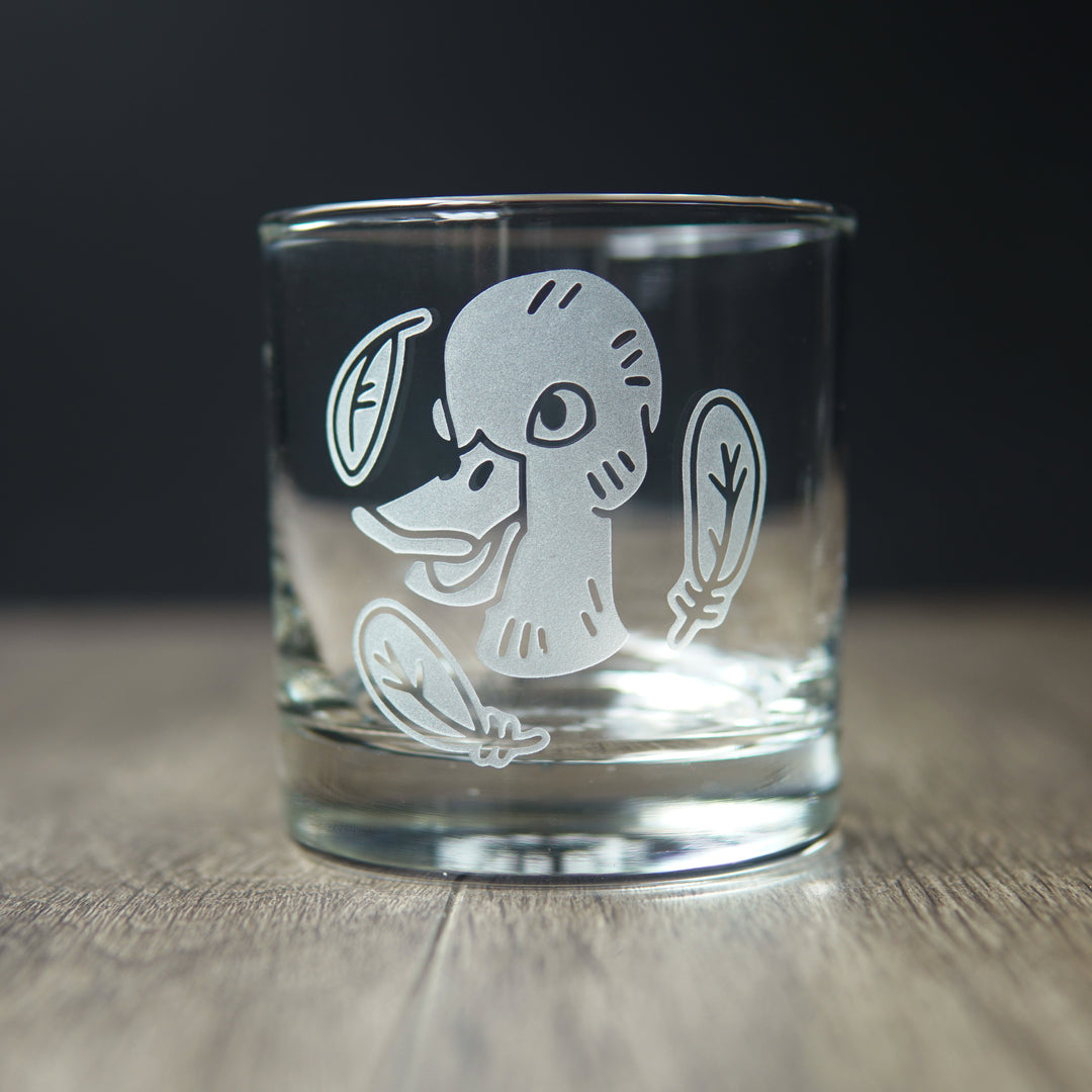 Duck Lowball Glass - etched cocktail barware