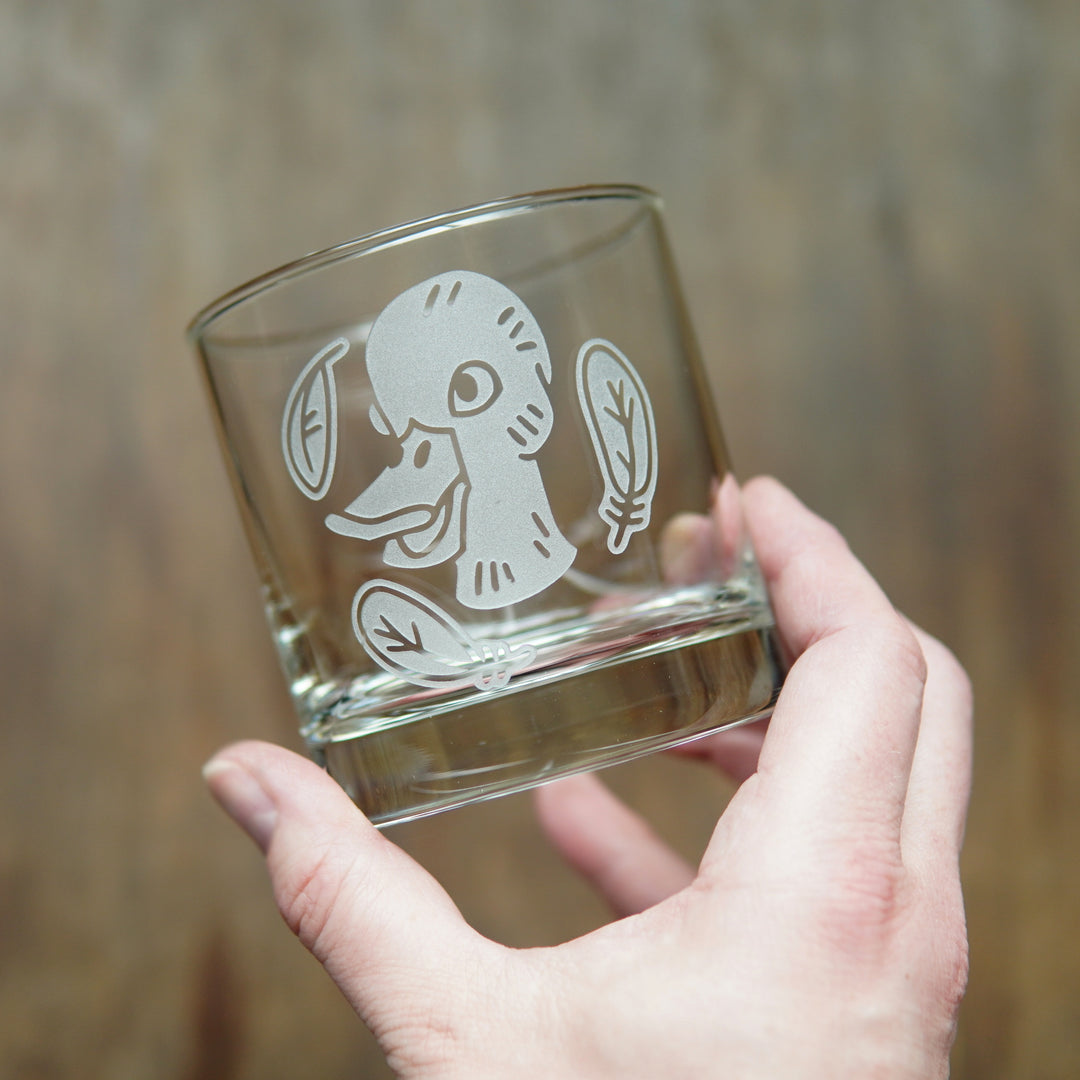 Duck Lowball Glass - etched cocktail barware