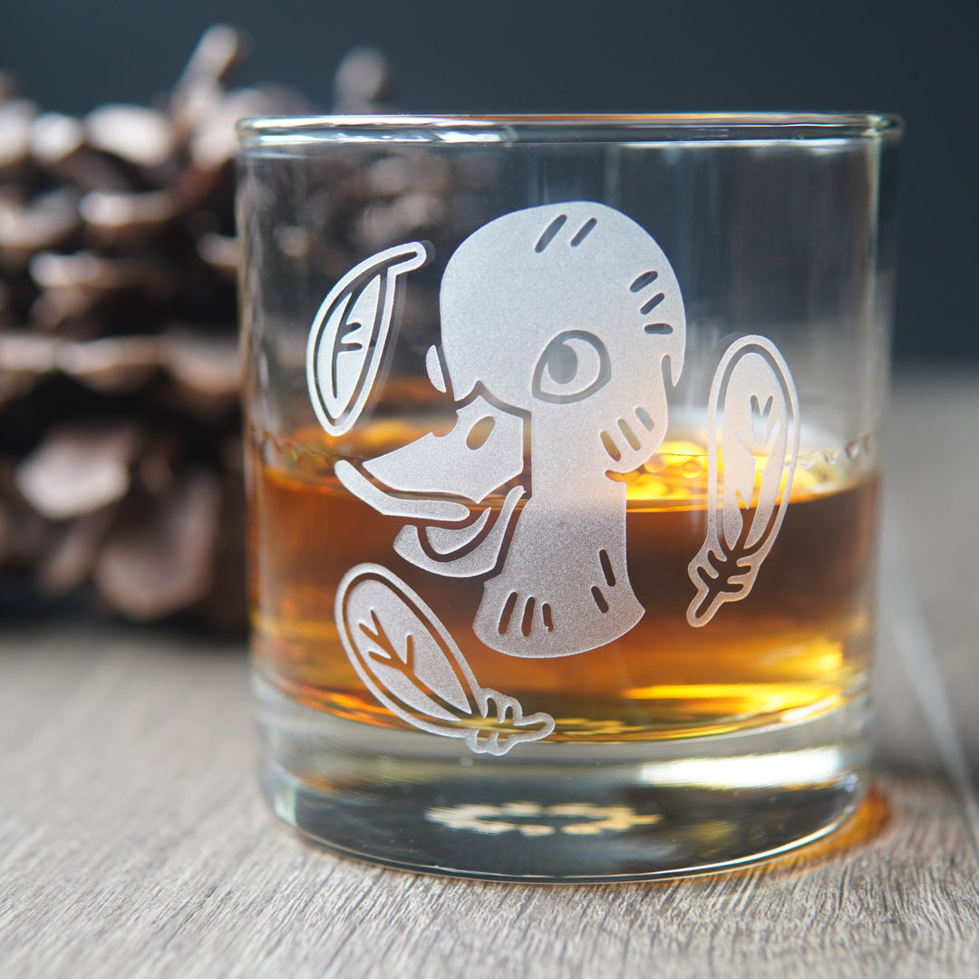 Duck Lowball Glass - etched cocktail barware