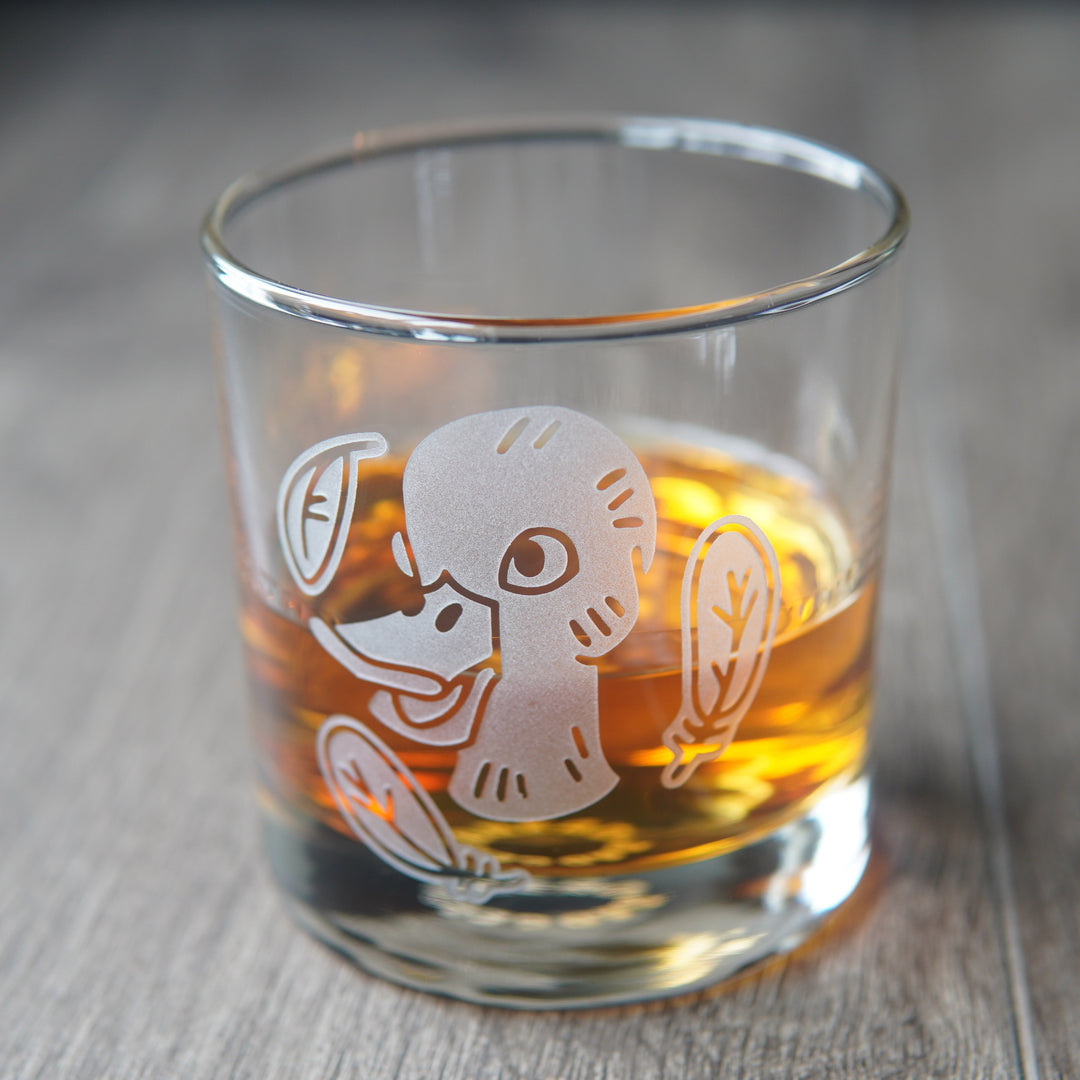 Duck Lowball Glass - etched cocktail barware