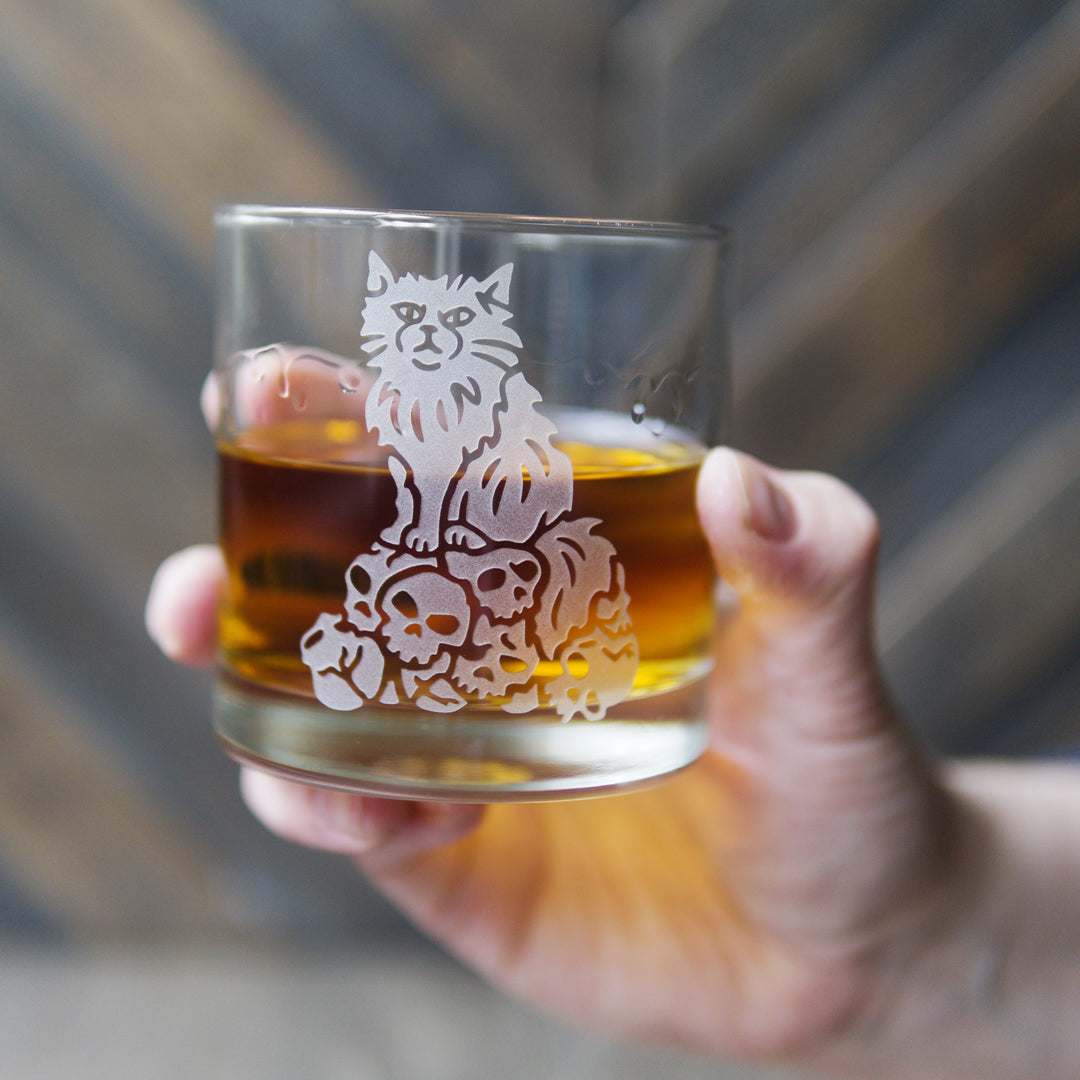 Dungeon Cat Lowball Glass - etched cocktail barware