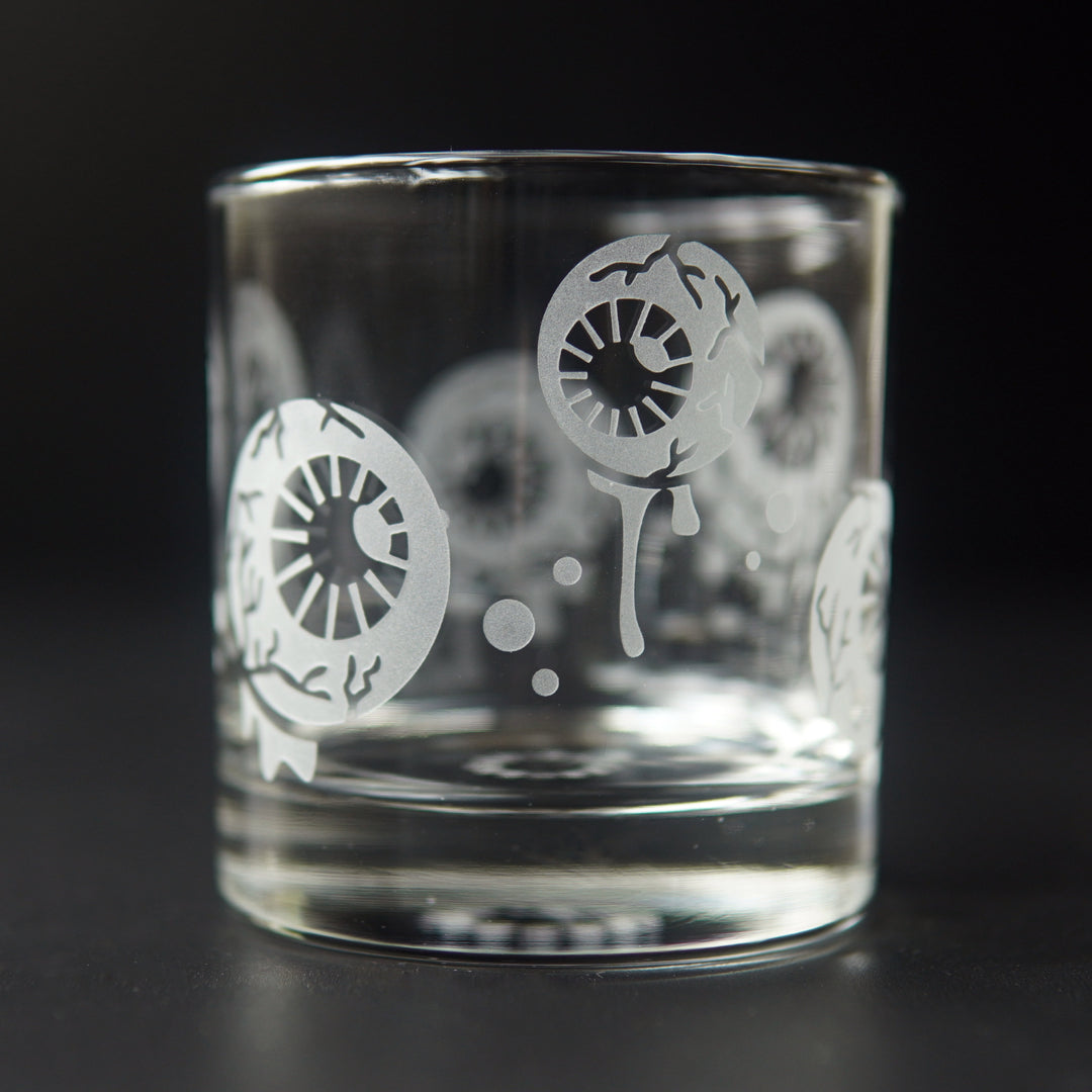 Eyeballs Lowball Glass - etched gory horror cocktail barware