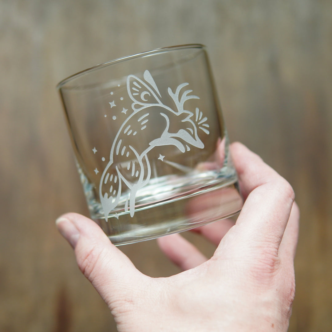 Fox Faerie Lowball Glass - etched cocktail barware