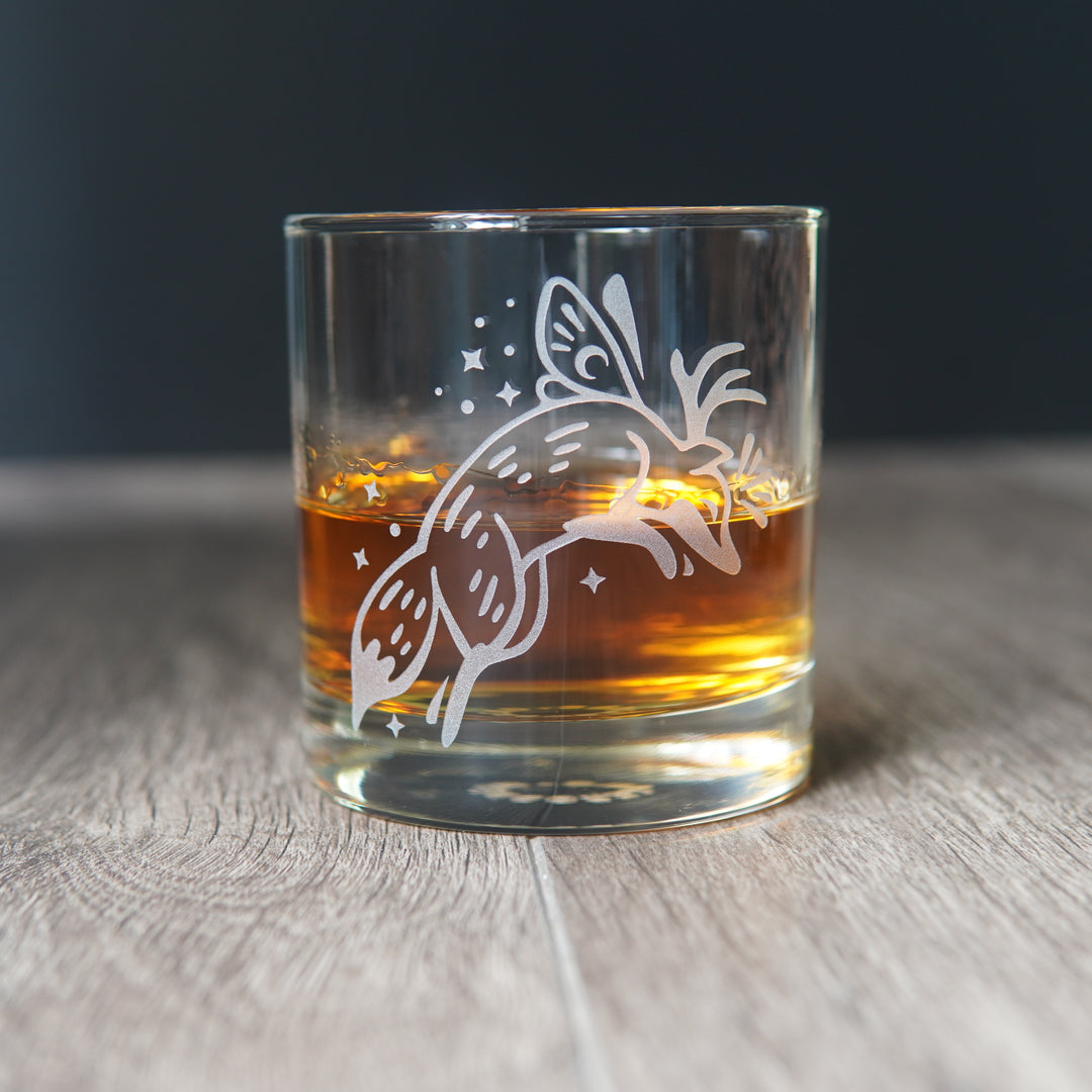 Fox Faerie Lowball Glass - etched cocktail barware