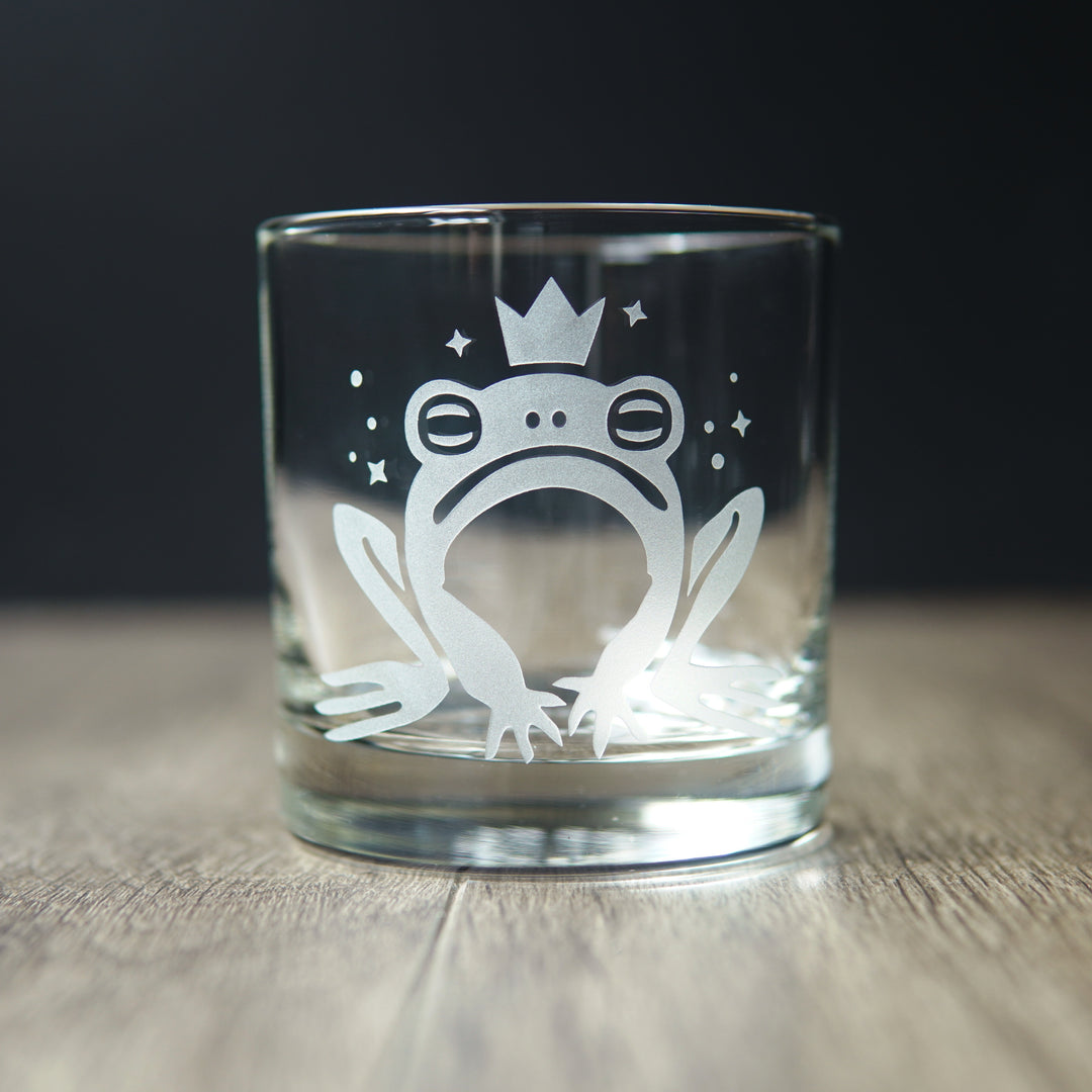 Frog Prince Lowball Glass - etched cocktail barware