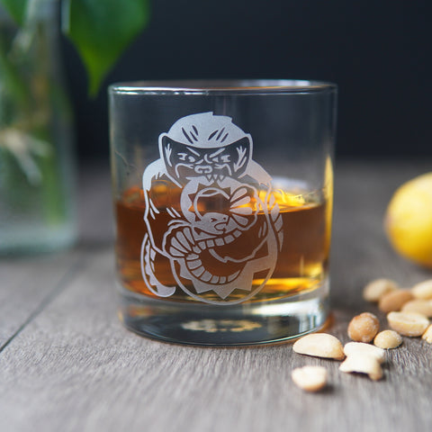 Honey Badger Lowball Glass - etched cocktail barware