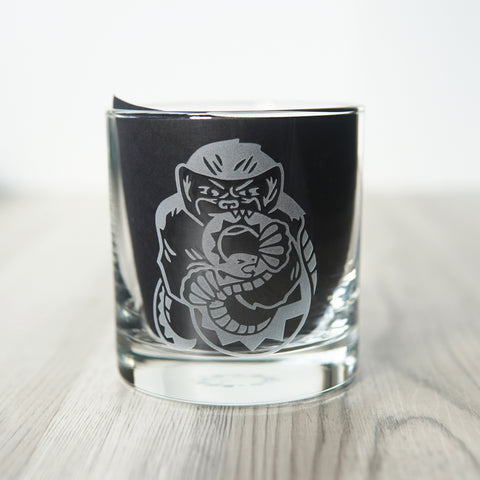Honey Badger Lowball Glass - etched cocktail barware