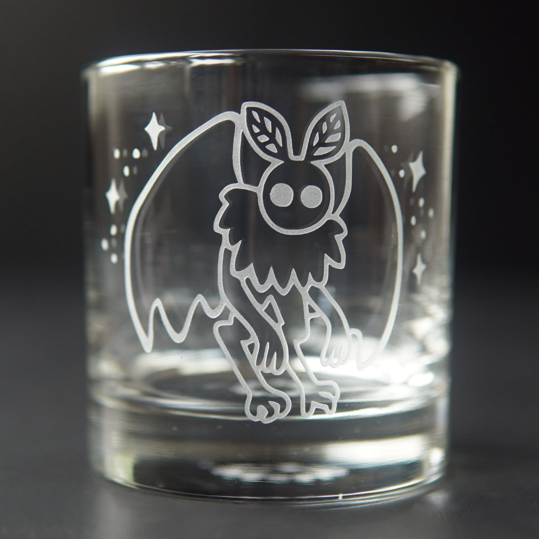 Mothman Lowball Glass - etched horror monster cocktail barware