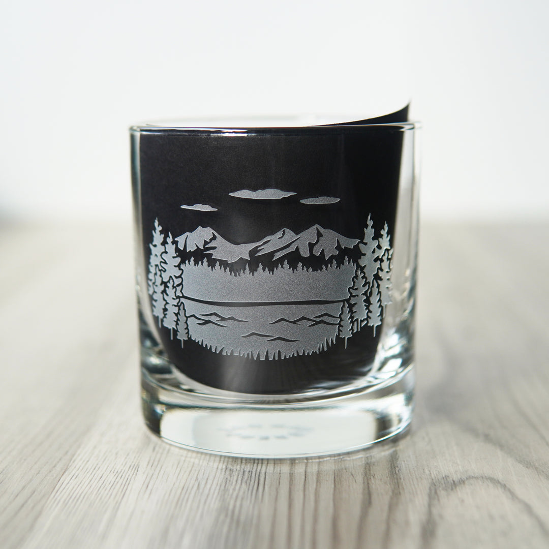 Mountain Lowball Cocktail Glass - etched barware