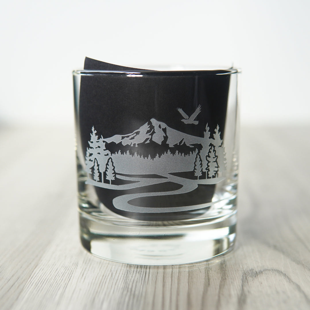 Mountain Lowball Cocktail Glass - etched barware