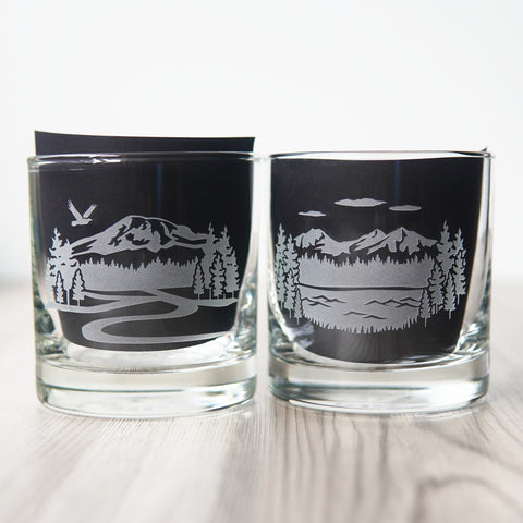 Mountain Lowball Cocktail Glass - etched barware