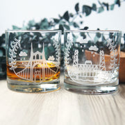 Portland Bridges Lowball Glass - etched cocktail glassware