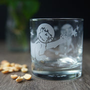 Astronaut Space Cat Lowball Glass - etched cocktail glassware