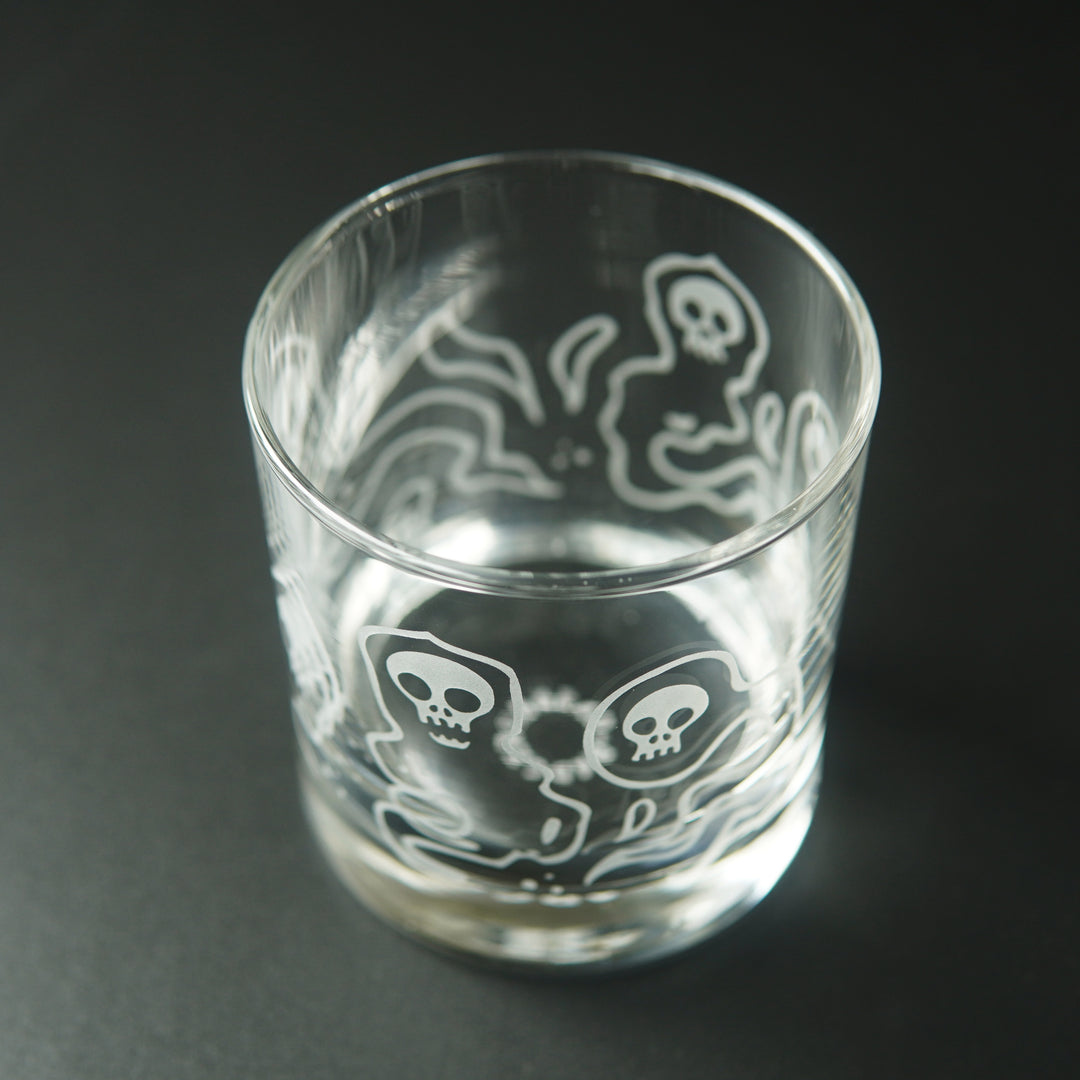 Wraiths Lowball Glass - etched Halloween ghost barware