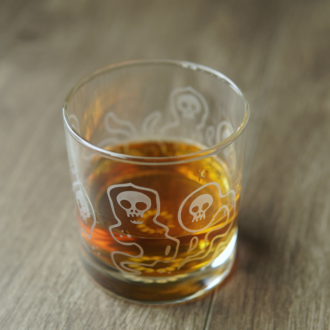 Wraiths Lowball Glass - etched Halloween ghost barware