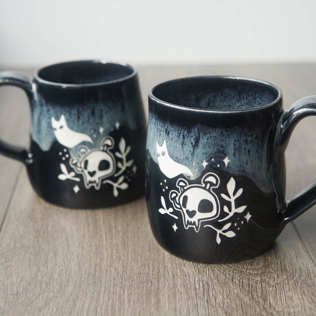 Haunted Cat Skull Mug - Hearth Collection Handmade Pottery