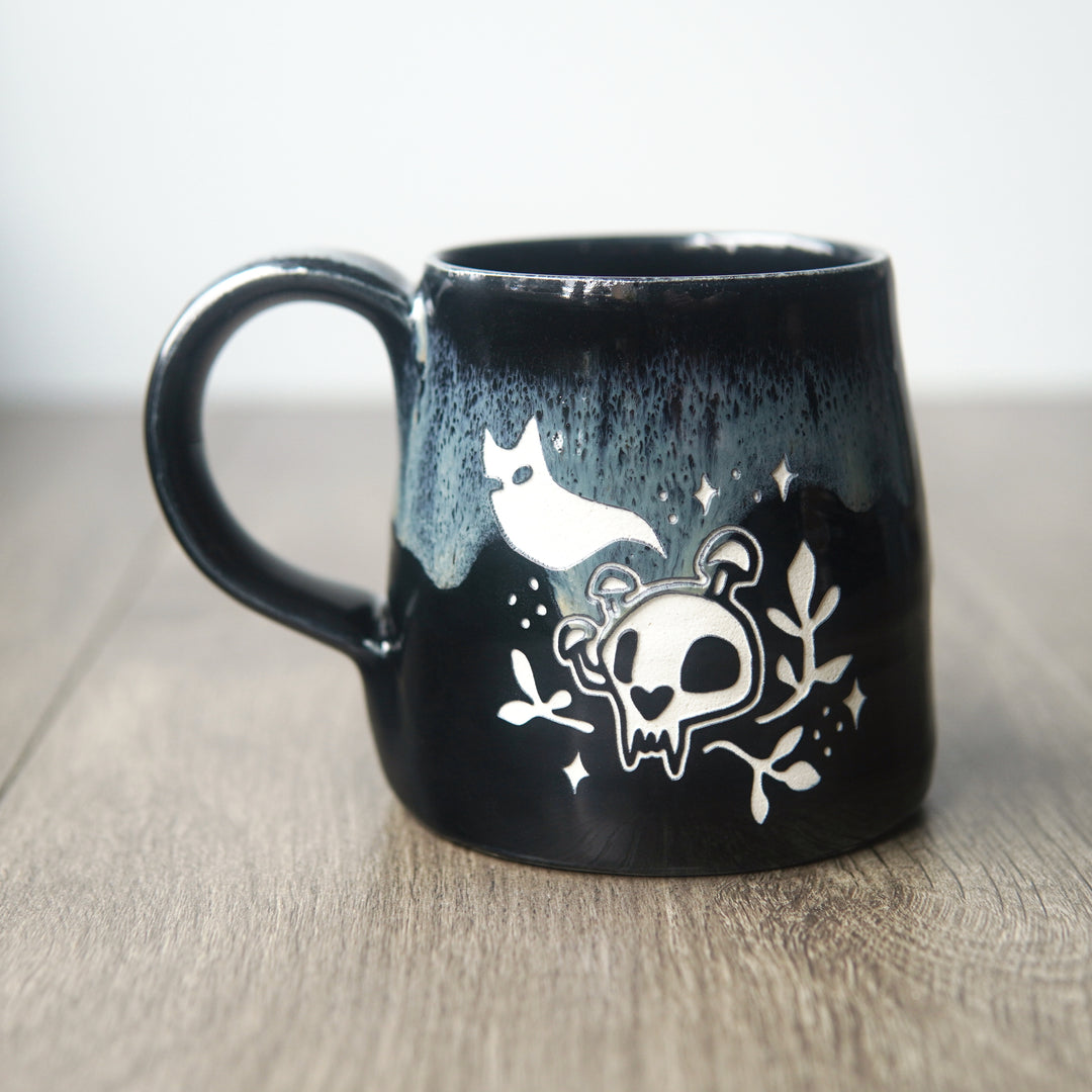 Haunted Cat Skull Mug - Hearth Collection Handmade Pottery