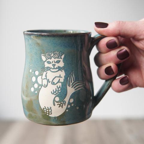 Mermaid Cat Mug - Hearth Collection Handmade Pottery