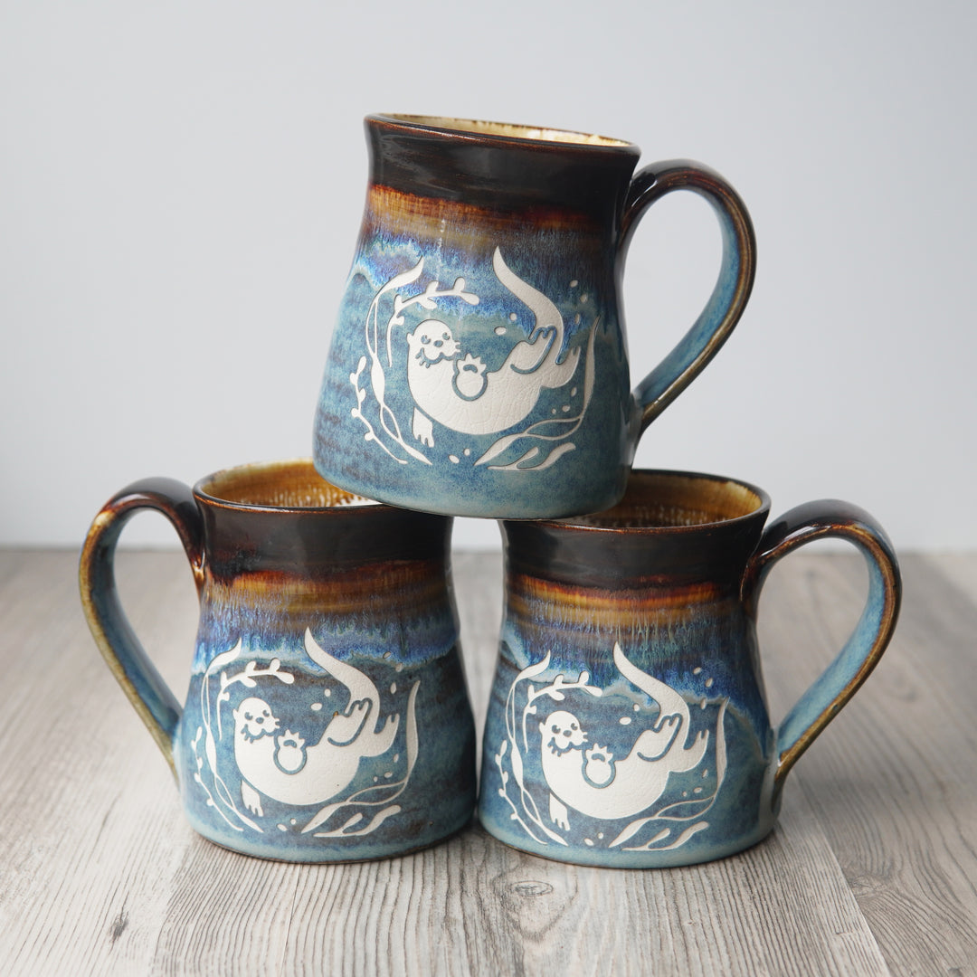 3 otter mugs in "coastline" colorway