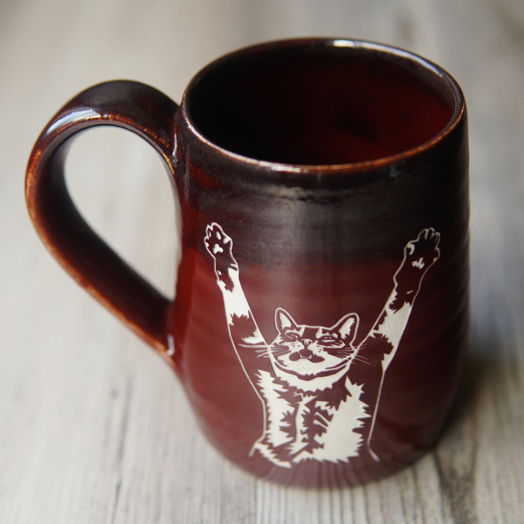 Cat Stretching Mug - Hearth Collection Handmade Pottery