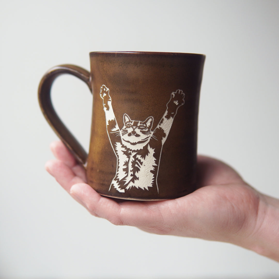 Cat Stretching Mug - Hearth Collection Handmade Pottery