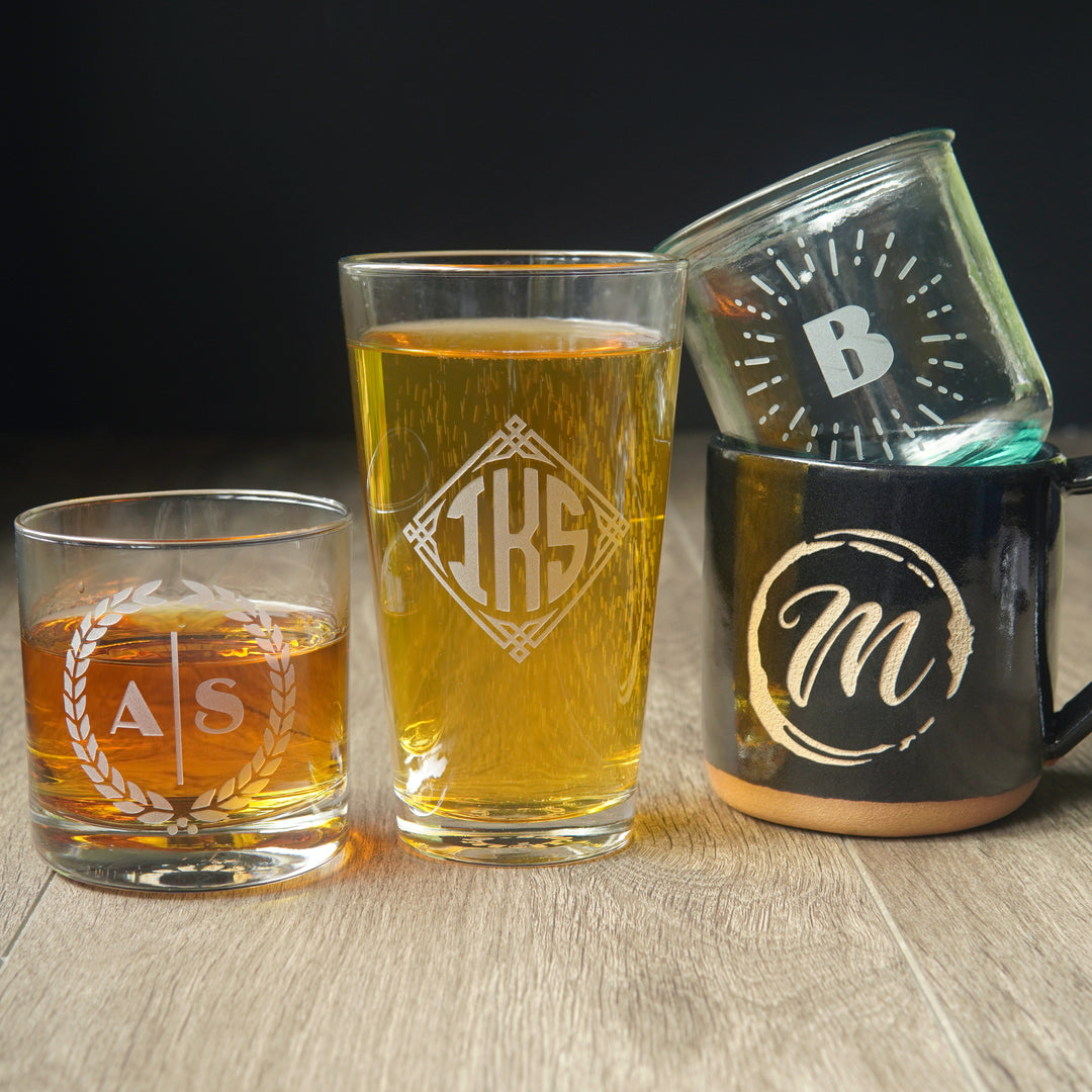 Custom Pint Glass, Etched-to-Order glassware with any stock design