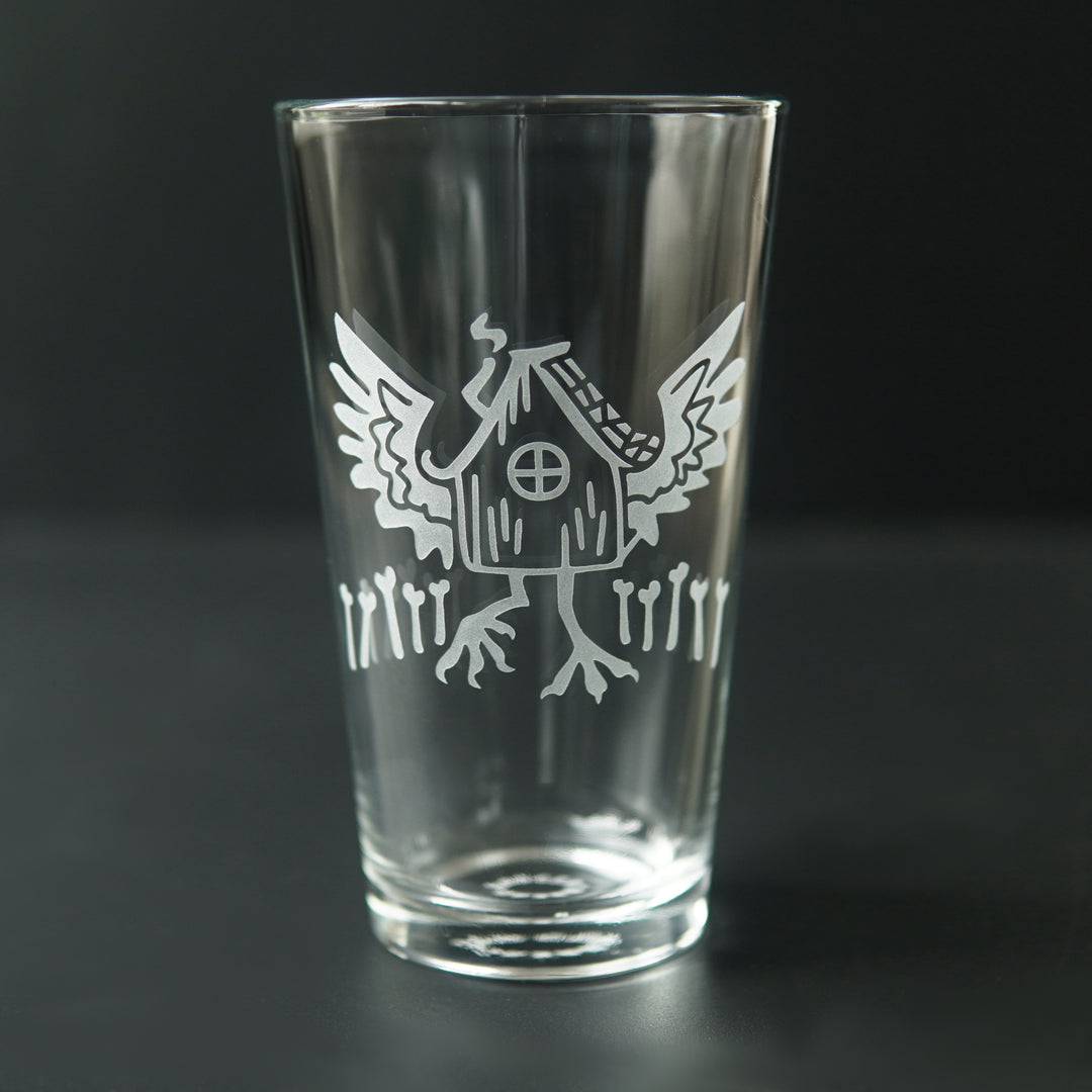 Baba Yaga's Hut Pint Glass - etched glassware